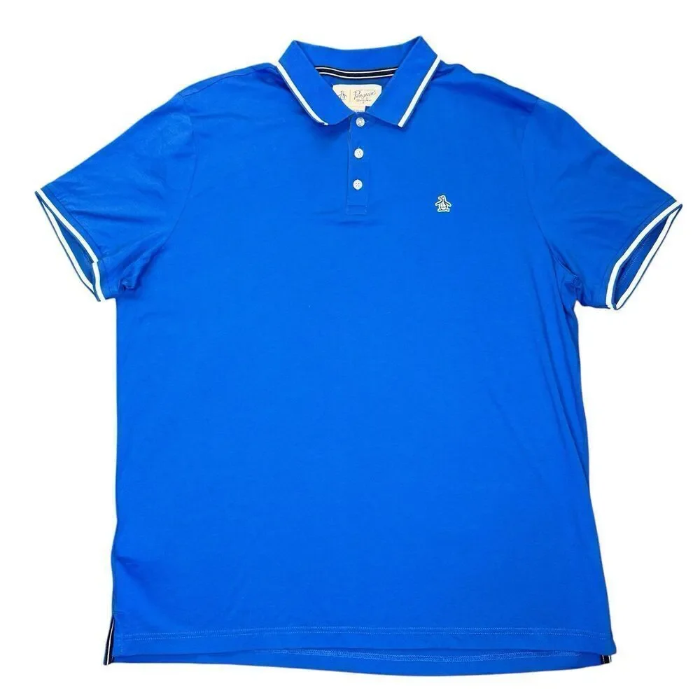 Penguin Men's Sz XL Munsingwear Polo Shirt Blue Casual Short Sleeve Stretch